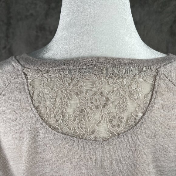 Victorias Secret Sweater Womens M Cream Gray Lace Raglan Pullover Casual Knit - Picture 7 of 11